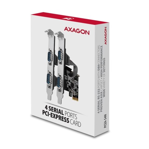 Karta sieciowa AXAGON PCEA-S4N PCIe z 4 portami szeregowymi - chipset ASIX AX99100