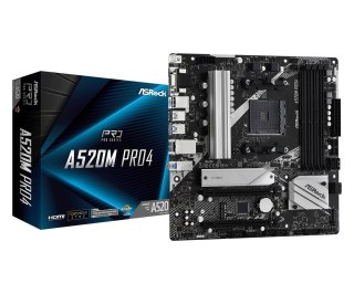 Płyta ASRock A520M Pro4 /AMD A520M/DDR4/SATA3/M.2/USB3.1/PCIe3.0/AM4/mATX