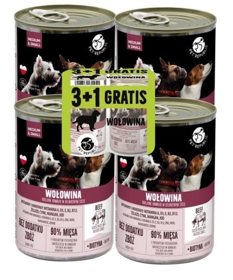 PETREPUBLIC Zestaw Wołowina 3+1 GRATIS - Karma mokra dla psa - 400g