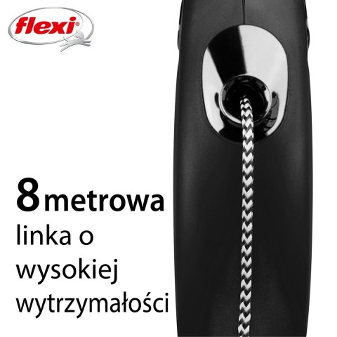 Smycz flexi automatyczna New Classic S linka 8 m - dla psa do 12 kg, kolor czarny