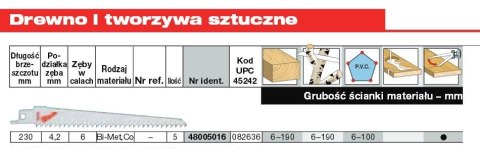 MILWAUKEE BRZE. 230/4,2mm BIMETAL /5szt (5) DREWNO / PCV.