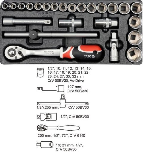 YATO WKŁADKA DO SZUFLADY ZESTAW KLUCZY 1/2" 24 elem. 5537