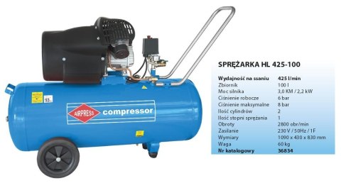 Airpress HL 425-100V sprężarka 2200 W 392 l/min Prąd przemienny