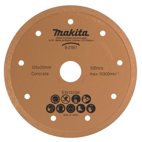 MAKITA TARCZA DIAMENTOWA 125x20mm PEŁNA (NA MOKRO) BETON, CEGŁA