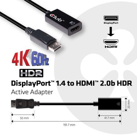 Club3D Adapter DisplayPort > HDMI 2.0b HDR 4K60Hz aktiv sprzedaż detaliczna