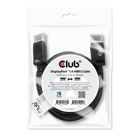 Club3D DisplayPort-1.4 HBR3 32,4Gb/s 2m 8K60Hz St/St Polybeutel