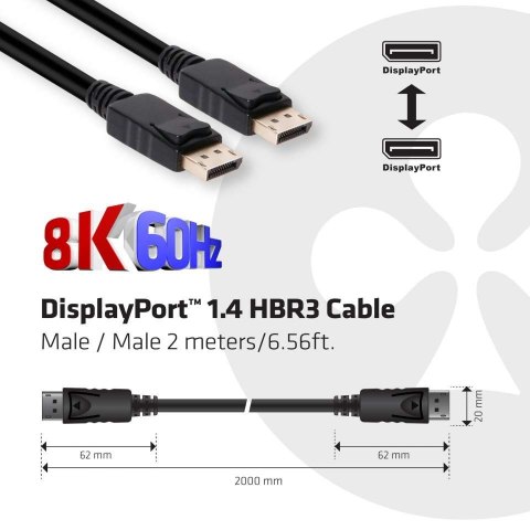 Club3D DisplayPort-1.4 HBR3 32,4Gb/s 2m 8K60Hz St/St Polybeutel