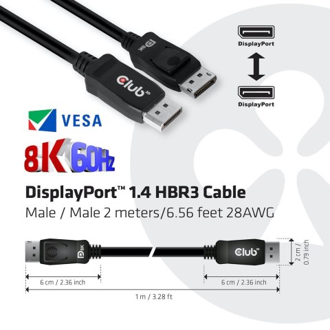 Club3D DisplayPort-1.4 HBR3 32,4Gb/s 2m 8K60Hz St/St Polybeutel