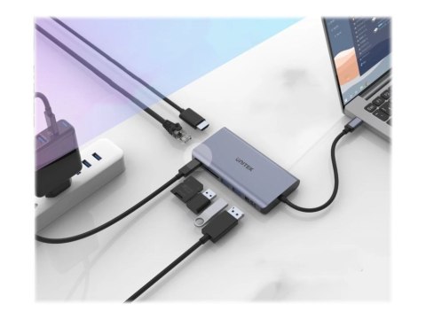 Unitek Hub USB-C 2x USB 3.1 HDMI DP RJ45 czytnikSD