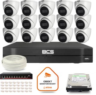 Zestaw monitoringu IP BCS Line 15x Kamera BCS-L-EIP14FSR3-AI1 Rejestrator z dyskiem 1TB