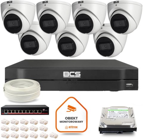 Zestaw monitoringu IP BCS Line 7x Kamera BCS-L-EIP14FSR3-AI1 Rejestrator z dyskiem 1TB