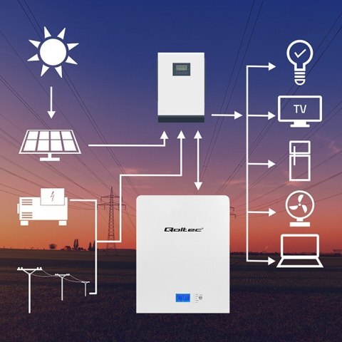 QOLTEC MAGAZYN ENERGII LIFEPO4 | 5.12KWH | 51.2V | 100AH | BMS | LCD