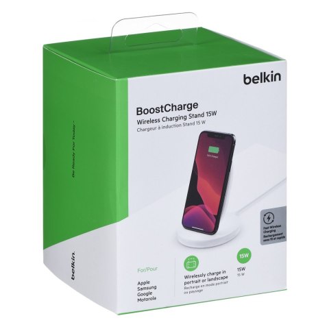 BELKIN CHARGING STAND BOOSTCHARGE 15W PSU, BIAŁA