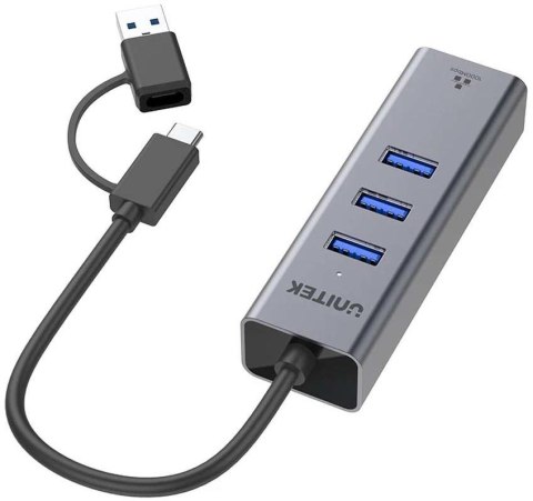 Unitek Hub USB C 4w1 Ethernet 3 x USB A 5 Gbps z adapterem USB A