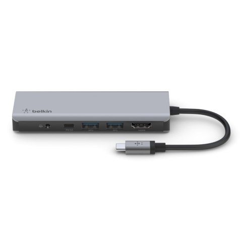 Hub Belkin Connect USB-C 7-in-1 Multiport Adapter 1x4k HDMI/2xUSB-A/1xUSB-C PD3.0/1xRJ45 Gigabit/1xCard reader/1xAudio Grey