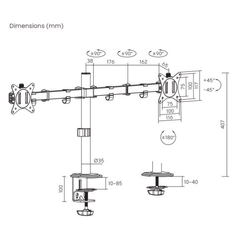 MACLEAN UCHWYT BIURKOWY NA 2 MONITORY MC-754N