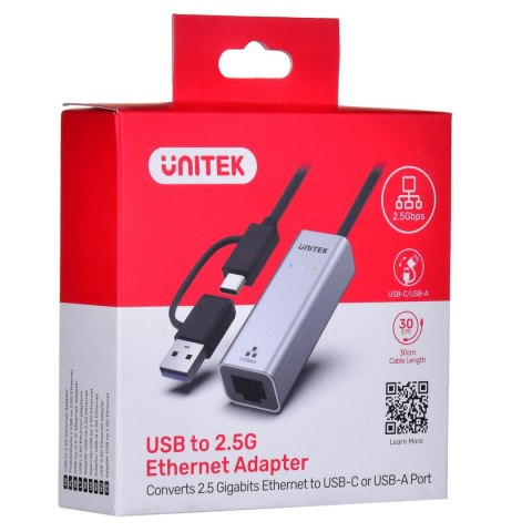 UNITEK ADAPTER USB-A/C - RJ45 2.5G ETHERNET (M/F)