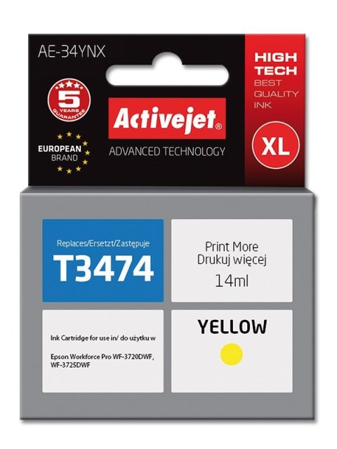 Tusz Activejet AE-34YNX (zamiennik Epson 34XL T3474; Supreme; 14 ml; żółty)