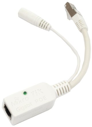 Mikrotik RBGPOE Gigabit PoE adapter with shielded connectors, supports 9-48V PoE