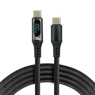 Kabel USB-C -> USB-C everActive CBB-1PD5L 1m 100W wbudowany wyświetlacz czarny