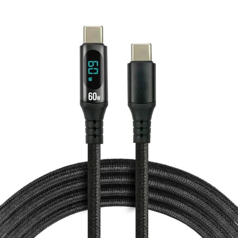 Kabel USB-C -> USB-C everActive CBB-1PDL 1m 60W wbudowany wyświetlacz czarny