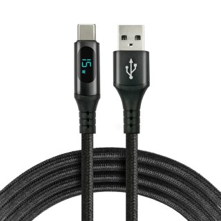 Kabel USB -> USB-C everActive CBB-2CBL 2m 3A wbudowany wyświetlacz czarny