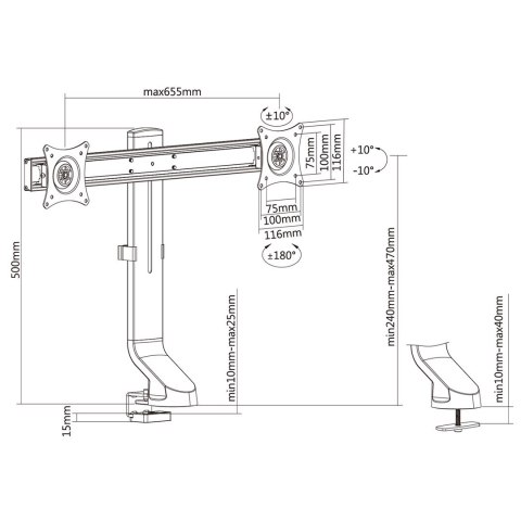 MACLEAN UCHWYT NA DWA MONITORY / PODWÓJNY 17"-27" 14KG VESA 75X75 100X100 MC-854