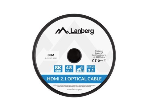 LANBERG KABEL HDMI M/M V2.1 80M 8K OPTYCZNY AOC CA-HDMI-30FB-0800-BK