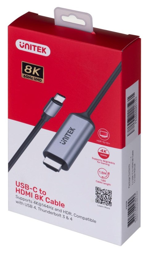 UNITEK KABEL HDMI 2.1, USB-C, 8K, 1,8M, V1423B