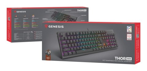 GENESIS Thor 303 klawiatura Gaming USB QWERTY US English Brzoza