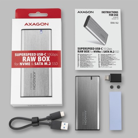 AXAGON EEM2-SG2 RAW BOX Etui zewnętrzne na dyski SSD M.2 USB-C 3.2 Gen 2 - srebrny