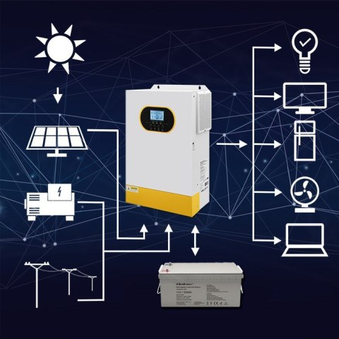 Qoltec Hybrydowy inwerter solarny Off-Grid 6.2kVA| 6.2kW | 120A | MPPT | LCD | BMS | Sinus