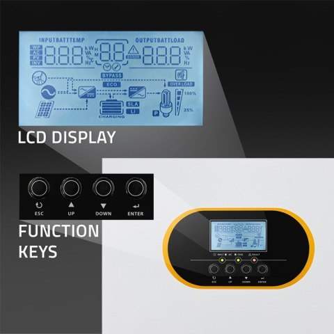 Qoltec Hybrydowy inwerter solarny Off-Grid 6.2kVA| 6.2kW | 120A | MPPT | LCD | BMS | Sinus