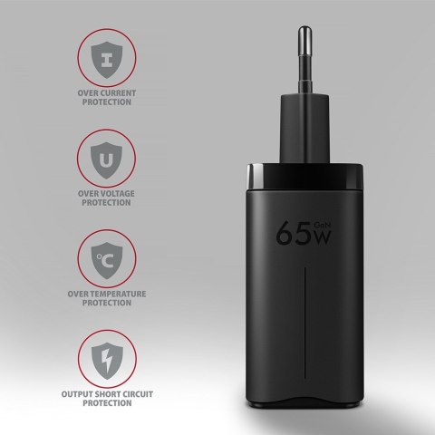 AXAGON ACU-DPQ65 Ładowarka sieciowa, GaN 65W, 3x port (USB-A + dual USB-C), PD3.0/QC4+/PPS/Apple