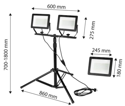 Reflektor podwójny 2x100W SMD LED 2 x 8500lm na statywie 1.8m