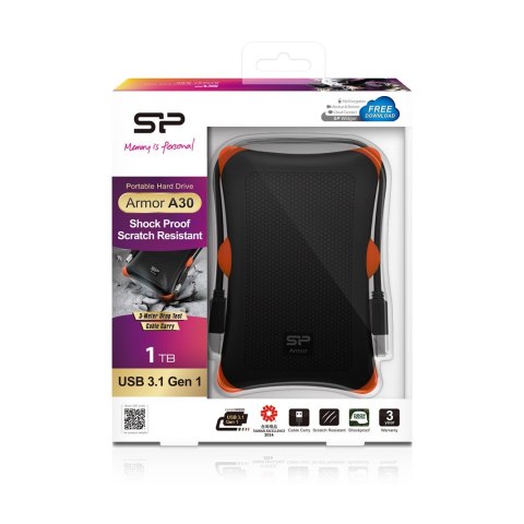 Dysk zewnętrzny Silicon Power Armor A30 1TB 2.5" USB 3.2 5400 obr/min Orange-Black (SP010TBPHDA30S3K)