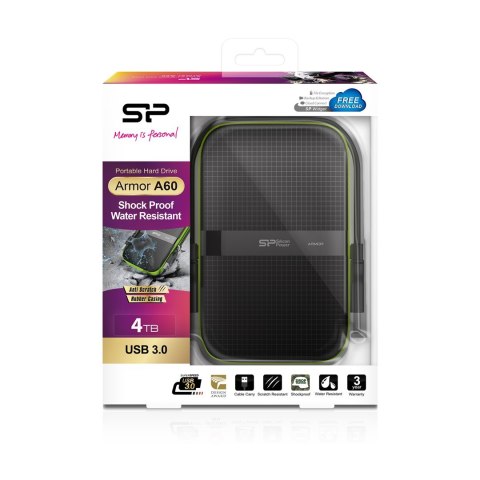 Dysk zewnętrzny Silicon Power Armor A60 4TB 2.5" USB 3.2 5400 obr/min Green-Black (SP040TBPHDA60S3K)