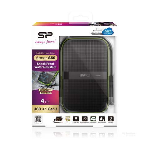 Dysk zewnętrzny Silicon Power Armor A60 4TB 2.5" USB 3.2 5400 obr/min Green-Black (SP040TBPHDA60S3K)