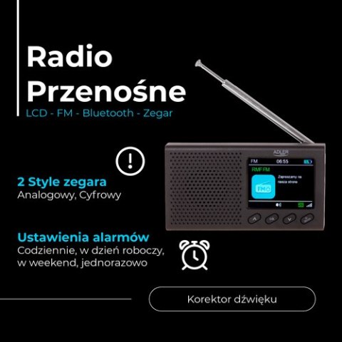 Radio Przenośne - LCD - FM - Bluetooth - Zegar