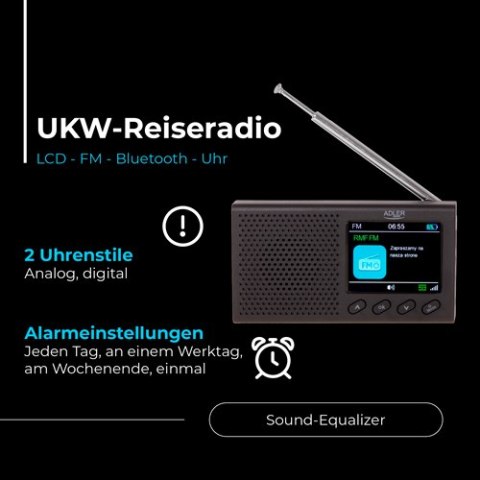 Radio Przenośne - LCD - FM - Bluetooth - Zegar