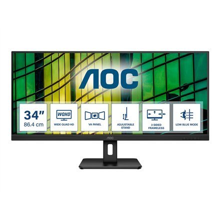 AOC U34E2M monitor komputerowy 86,4 cm (34") 3440 x 1440 px Wide Quad HD Czarny