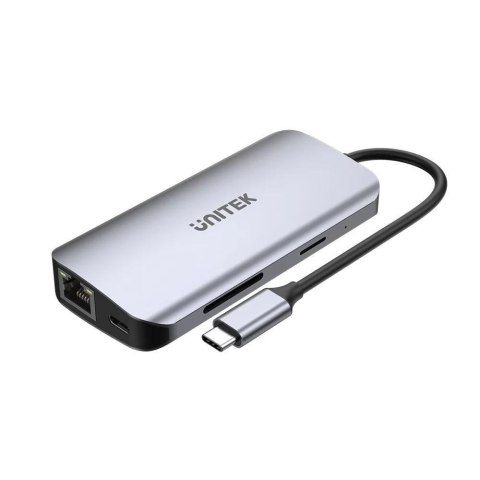 UNITEK AKTYWNY HUB USB-C 2X HDMI, CZYTNIK SD, 4K, RJ-45, PD 100W, 5 GBPS