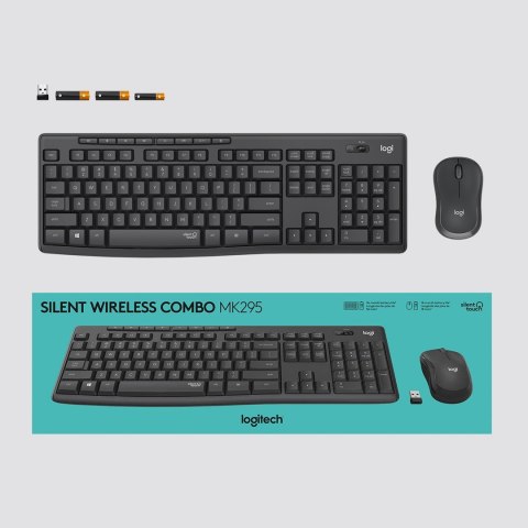 Logitech MK295 Silent Wireless Combo klawiatura Dołączona myszka Biuro USB QWERTY Amerykański międzynarodowy Grafitowy