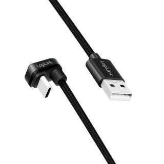 Kabel USB 2.0 LogiLink CU0192 USB-C - USB-A, M/M, kątowy, czarny, 1m