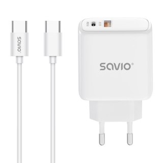 Ładowarka sieciowa z kablem USB-C Savio LA-10 30W Quick Charge, Power Delivery 3.0, biała