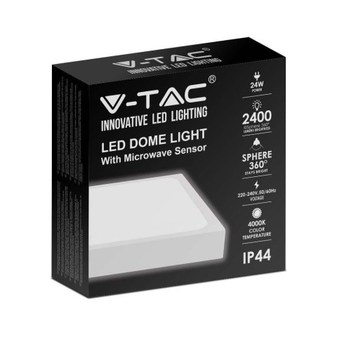 Plafon V-TAC VT-8624SW-SQ natynkowy 24W LED IP44 30x30cm czujnik ruchu 4000K 2400lm (SKU 7667) Biały