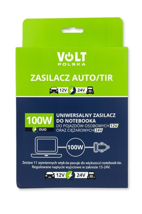 Zasilacz samochodowy do laptopa TIR 100W 12-24V (wtyk zapalniczka)