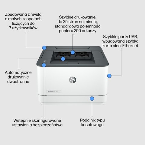 HP Drukarka LaserJet Pro 3002dw, Czerń i biel, Drukarka do Małe i średnie firmy, Drukowanie, Drukowanie dwustronne