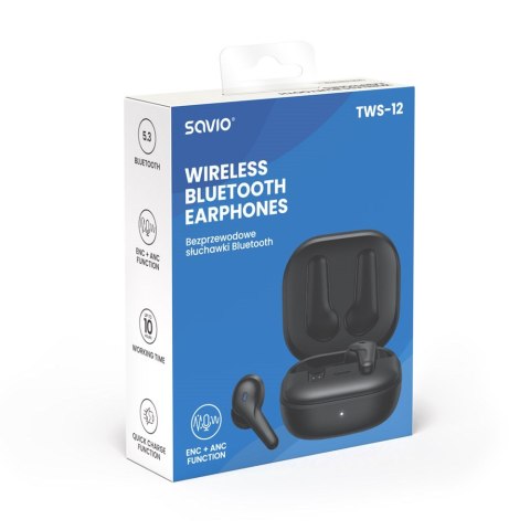 SAVIO Słuchawki bezprzewodowe BLUETOOTH 5.3 TWS-12