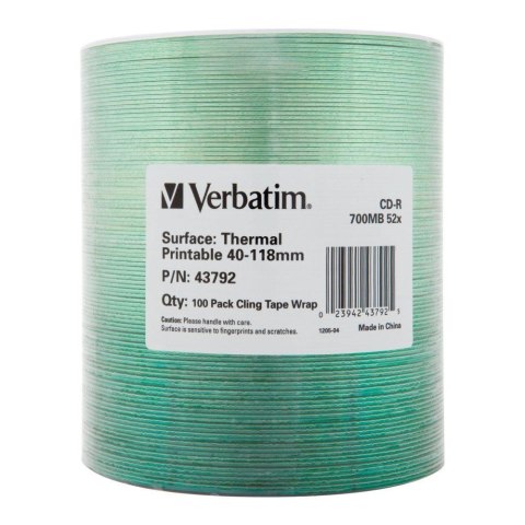 CD-R Verbatim 700MB 52x Thermal Printable No ID Brand (Wrap 100)